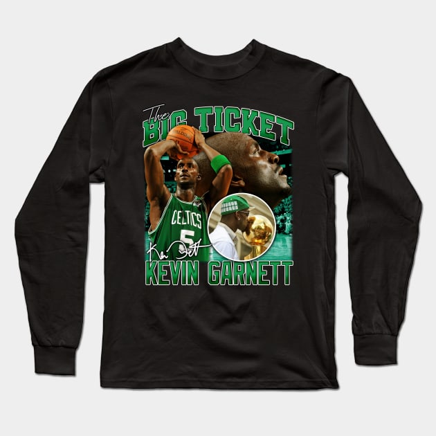 Kevin Garnett The Big Ticket Basketball Signature Vintage Retro 80s 90s Bootleg Rap Style Long Sleeve T-Shirt by CarDE